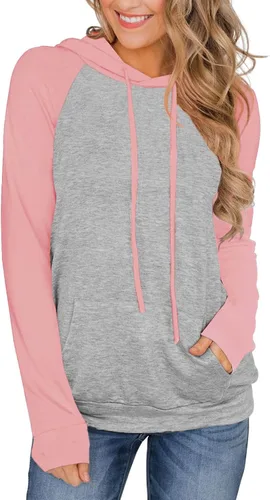 PINKMSTYLE - Suéter de otoño con capucha para mujer, diseño estilo informal de manga larga, sin botones, ligero, con bloques de color, cordón