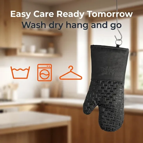 Miniatura 8 de Xlnt - Guantes de silicón antideslizantes para horno, resistentes al calor, con acabado de teflón Eco Elite, con lazo para colgar, ideales para uso
