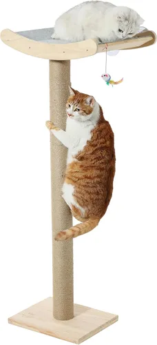 Percha para gatos de ventana con postes rascadores, cama de árbol de madera de 46 pulgadas para gatos grandes Maine Coon para posarse y descansar,