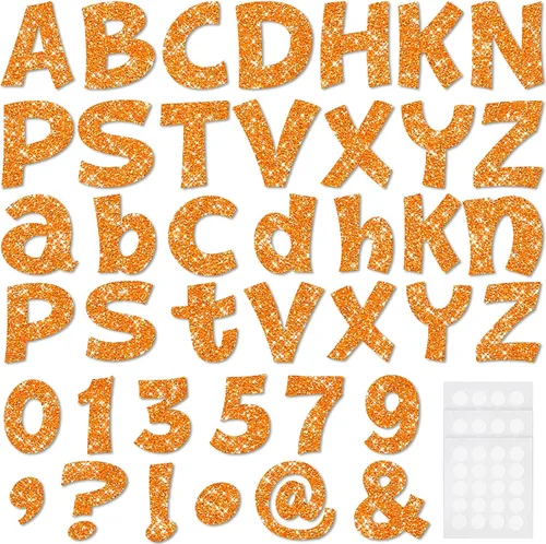Miniatura 22 de Colarr 144 letras con purpurina para tablero de anuncios para el aula, números, símbolos de puntuación, letras troqueladas de 4 pulgadas con punto