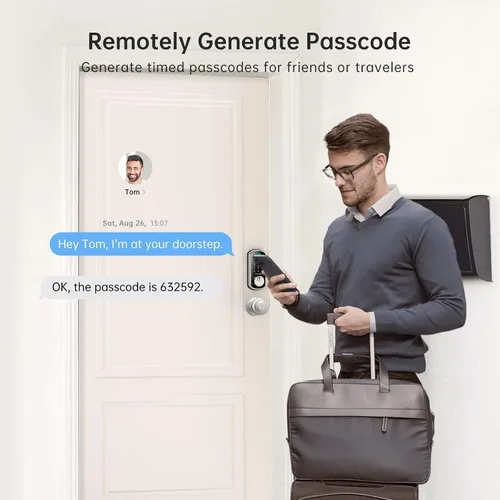 Miniatura 7 de Cerradura de puerta inteligente WiFi: cerradura de puerta de entrada sin llave con asa, cerradura inteligente de huellas dactilares con 2 perillas