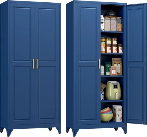 Miniatura 34 de Polup - Armario de despensa de cocina, armario de despensa de metal de 71 pulgadas de alto con puertas y estantes ajustables, alacena de comida Azul