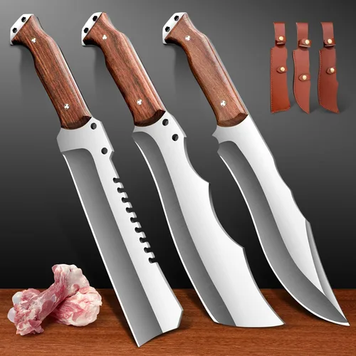 Miniatura 8 de Cuchillo de carnicero resistente con funda, cuchillos de chef, cortador de verduras, machete para cocina, al aire libre, campamento, barbacoa (7.5)