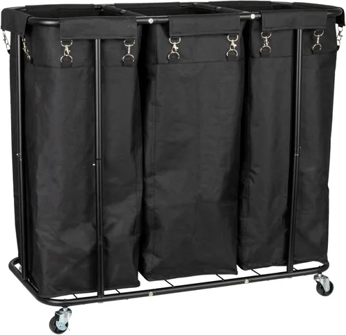 Miniatura 10 de Household Essentials Clasificador de ropa rodante de 2 bolsas, color negro Negro/Negro