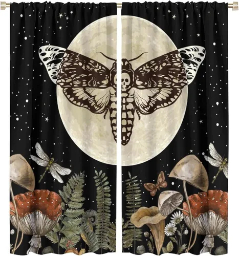 Miniatura 14 de Cortinas góticas de bosque de cuervos, para Halloween, espeluznante, negro, cuervo negro, alas oscuras, suspenso, con bolsillo para barra, cortinas