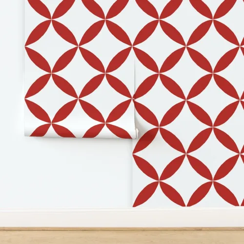 Miniatura 4 de Muestro de papel tapiz extraíble, círculo geométrico rojo, pétalos blancos, minimalista, floral, a gran escala, medio, cuatro pétalos, Scandi, casa