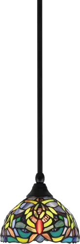 Miniatura 220 de Toltec Lighting Tallo Colgado Mini colgante, acabado de cobre negro, 3.5" cuadrado humo burbuja vidrio