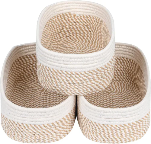 Miniatura 28 de CubesLand Cesta rectangular de organización/almacenamiento, cestas tejidas de cuerda de algodón natural para organizar, cesta pequeña para niños