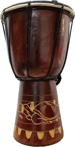 Miniatura 30 de Djembe Drum Carved Bongo música de inspiración africana también una idea única para regalar. Carver Abstract Elephant Giraffe Turtle.