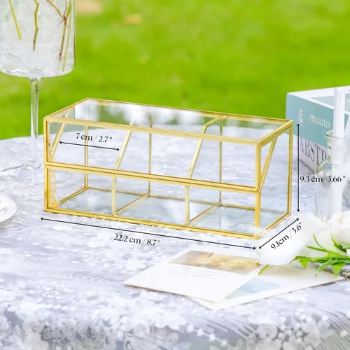 Miniatura 4 de NCYP Organizador de bolsas de té de vidrio con tapa, caja de almacenamiento pequeña de 3 ranuras para bolsitas de té, vitrina de mostrador
