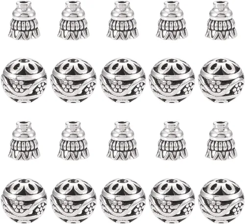 Miniatura 8 de Craftdady Cuentas de gurú tibetano de plata de 3 maneras para hacer collares y joyas Plata antigua-1
