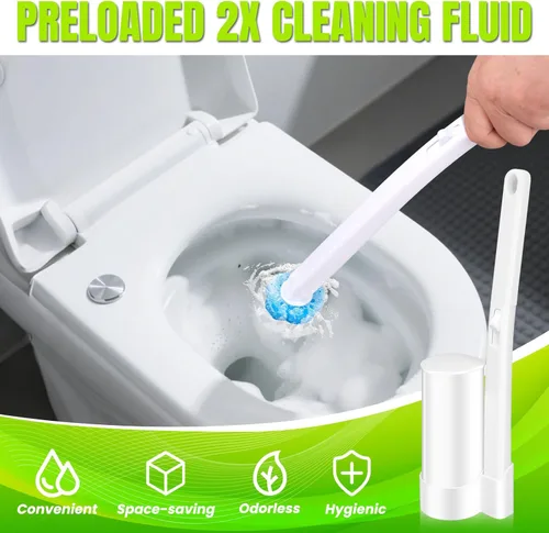 Miniatura 2 de Cepillo de inodoro desechable, mango extendido con 12 recambios de limpiador para limpiadores de inodoros, limpieza de baño