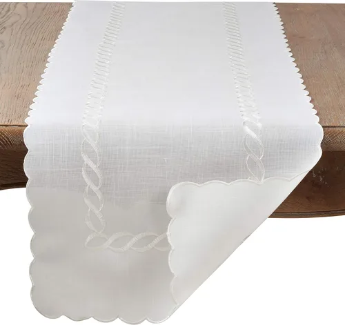 Miniatura 2 de Saro Lifestyle Camino de mesa bordado trenzado, blanco, 16"x54