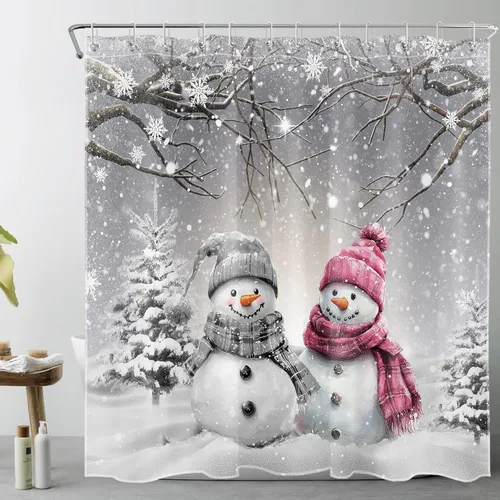 Miniatura 8 de LB Cortina de ducha de flores blancas y moradas para baño, lindo pájaro y hojas de otoño sobre tela beige con ganchos, juego botánico floral