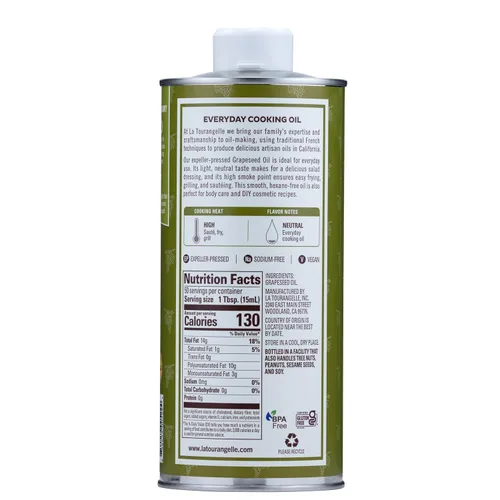 Miniatura 2 de La Tourangelle, Aceite de semilla de uva prensado con expulsor, aceite de cocina neutro de alto calor, sazonado de hierro fundido, también ideal
