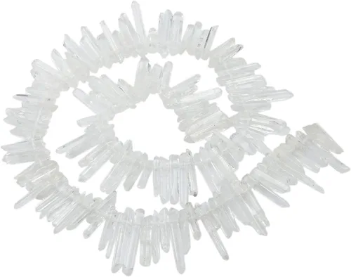 Miniatura 11 de SUNYIK Angel Aura Cuarzo con Revestimiento de Titanio Puntas de Cristal Palos Rugosos de Cuarzo Picos Cuentas de Punta Hebra de 15 Pulgadas Perforada