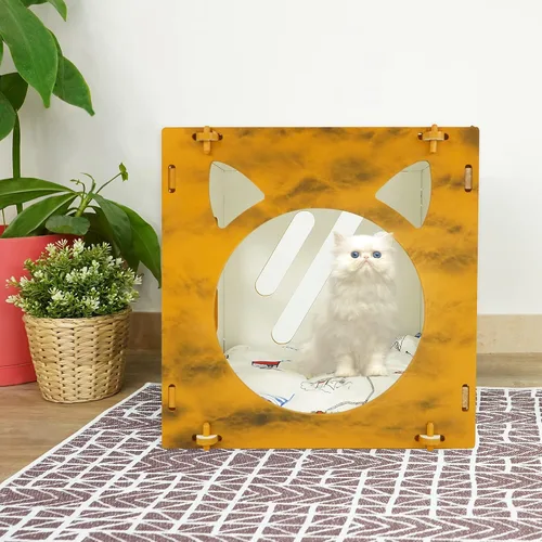 Miniatura 6 de SUSSEXHOME Pets - Cama cubeta para mascotas de 15.75 x 15.75 x 17.7 pulgadas, resistente a los arañazos, acogedora cama cubierta para gatos de Tigre