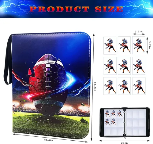 Miniatura 2 de Carpeta de tarjetas de fútbol para 900 tarjetas, 9 bolsillos, colecciones de tarjetas, 50 páginas, soporte de tarjetas de doble cara con cremallera
