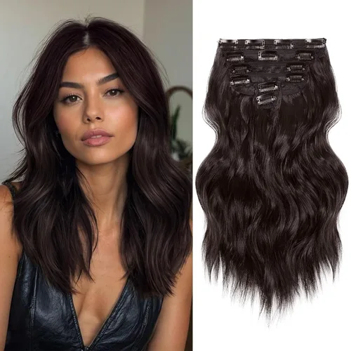 Miniatura 8 de NAYOO Extensiones de cabello con clip, de 20 pulgadas, largo, ondulado, rizado, rubio ceniza, extensiones de cabello sintético de cabeza completa