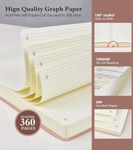 Miniatura 2 de Ansopu Cuaderno de papel cuadriculado, 360 páginas numeradas, cuadernos de cuadrícula de 8.5 x 11 pulgadas, diarios gráficos de papel grueso