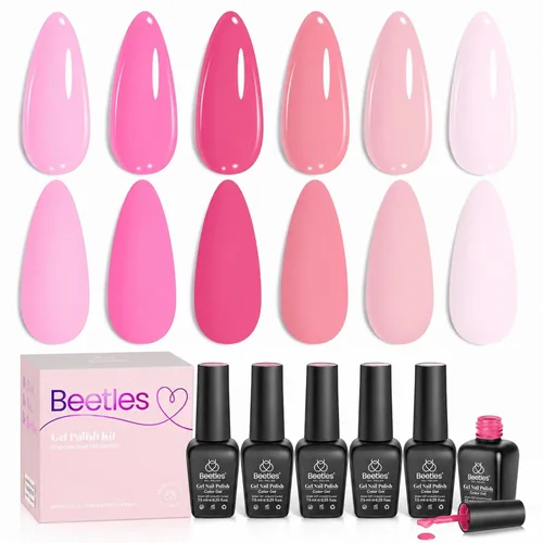 Miniatura 54 de Beetles - Juego de esmalte de uñas de gel de 6 colores, ojo de gato plateado, gel transparente rojo, rosa, amarillo, verde, negro, con efecto