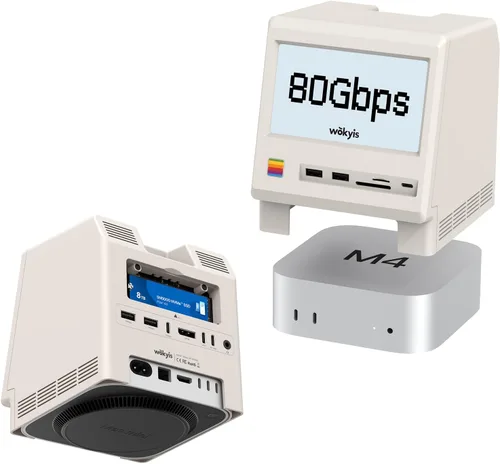 Miniatura 9 de Estación de acoplamiento Wokyis M5 Retro para Mac mini M4, pantalla HD de 5 pulgadas, carcasa SSD M.2 NVMe de 10 Gbps, lector SD/Micro SD 4.0