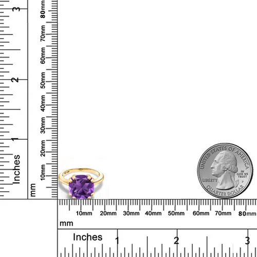 Miniatura 6 de Gem Stone King 3-5 Cttw Gemstone Birthstone Double Prong Solitaire Ring for Women 18K Yellow Gold Plated Silver Cushion 10MM Anniversary