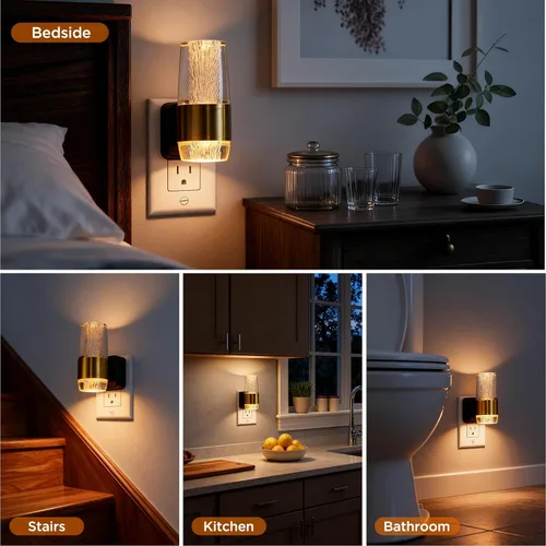 Miniatura 6 de Luz nocturna LED enchufable a la pared, paquete de 2 luces nocturnas acrílicas con brillo ajustable de 0-100 lúmenes, luz nocturna enchufable