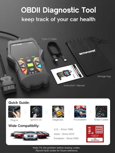 Miniatura 3 de MOTOPOWER MP69040 Lector de código OBD2 para coche, herramienta de escaneo de diagnóstico de fallo del motor, negro