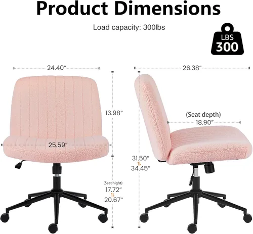 Miniatura 2 de Sweetcrispy Silla de escritorio giratoria con patas Criss Cross, silla de oficina sin brazos, sin ruedas, altura ajustable para tocador, asiento
