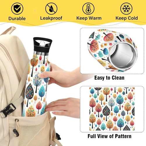 Miniatura 4 de Kids Water Bottle with Straw 20 Oz, Kids Stainless Steel Vacuum Insulated Water Bottle for Travel or School, BPA-Free, Playful Trees