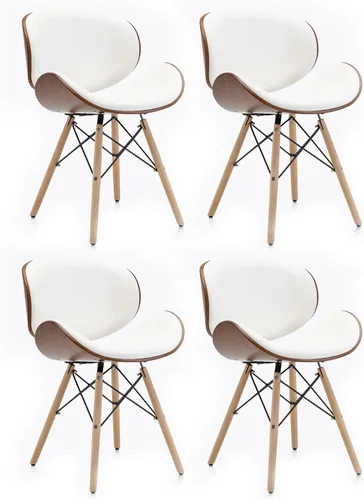 Miniatura 11 de BELLEZE Juego de 2 sillas de comedor modernas de mediados de siglo, tapizadas de piel sintética de nogal con respaldo curvado, silla de comedor