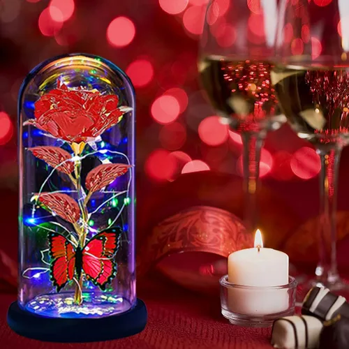 Miniatura 7 de Flores para el Día de la Madre, regalos para mamá, esposa, ella, mujer, rosa iluminada en una cúpula de cristal, rosa para el día de la madre, Rojo