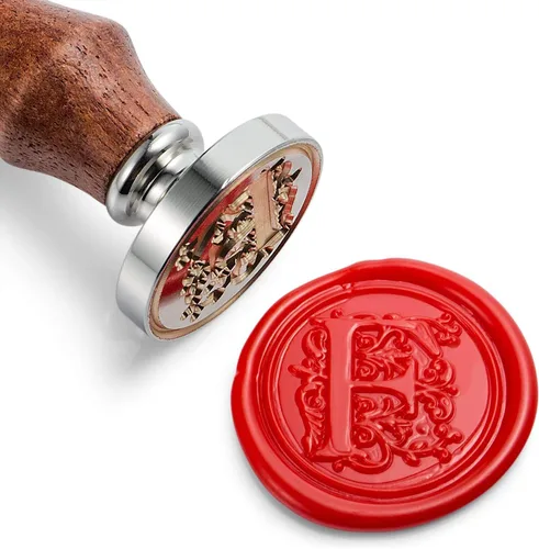 Miniatura 11 de Sello de cera Mceal, sello grande 1 1/5"(30mm) de diámetro, cabeza de latón plateado con mango de madera, serie de letras A a Z de estilo regio