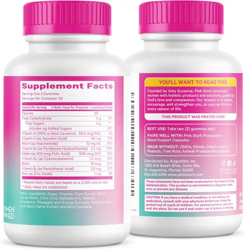 Miniatura 9 de Pink Stork Gomitas Vitamínicas Totales Posnatales - Multivitamínico para la Recuperación Posparto y Apoyo a la Lactancia - Ácido Fólico, B6