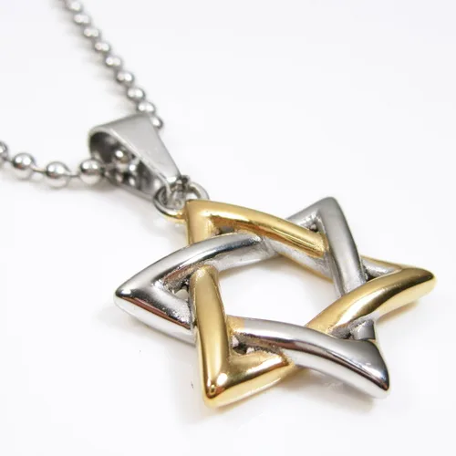 Miniatura 3 de Collar con colgante de estrella de David judía de acero inoxidable en tono dorado plateado