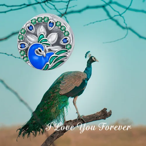 Miniatura 4 de LONAGO Abalorio de plata de ley 925 con diseño de mariposa y pavo real para mujer