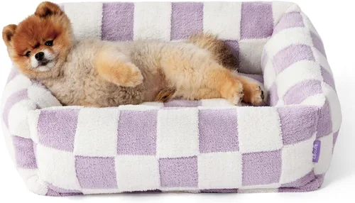 Miniatura 11 de LE SURE Bonita cama para perros y gatos pequeños, camas lavables para cachorros, acogedor sofá ortopédico rectangular para mascotas con felpa