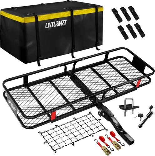 LWTURMRT Portacarga de enganche de 60 x 21 x 6 pulgadas y estante de carga receptor con bolsa de carga impermeable (58 x 20 x 24 pulgadas), pintura