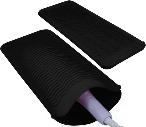 Bolsa de silicona resistente al calor para alisadora de cabello, rizador, plancha plana y herramientas de cabello caliente, 2 unidades, color negro