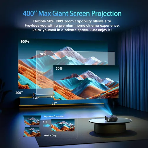 Miniatura 3 de [Compatible con Netflix/alto brillo] Proyector inteligente con WiFi 6 y Bluetooth 5.3, proyector de películas para exteriores 4K con Prime