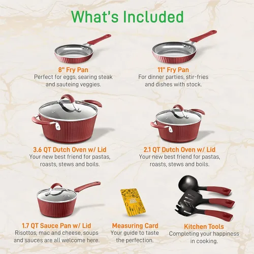 Miniatura 2 de NutriChef NCCW11RDL - Ollas y sartenes antiadherentes, 11 piezas. Elegante juego de utensilios de cocina con patrón de líneas elegantes