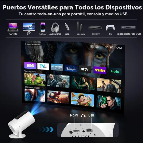 Miniatura 8 de [Aplicaciones integradas y Keystone automático] Mini proyector, proyector portátil con WiFi 6 y Bluetooth 5.2, proyector inteligente nativo 1080P