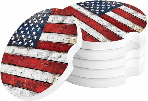 Miniatura 14 de Portavasos retro con la bandera estadounidense para mujeres/hombres, paquete de 4 posavasos absorbentes de cerámica para bebidas, juego de posavasos