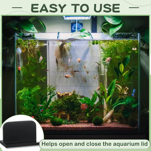 Miniatura 4 de Qunclay 4 manijas de tapa de acuario acrílicas para pecera, asas adhesivas de repuesto para tapa de tanque de peces, 2.36 x 1.38 pulgadas (negro)