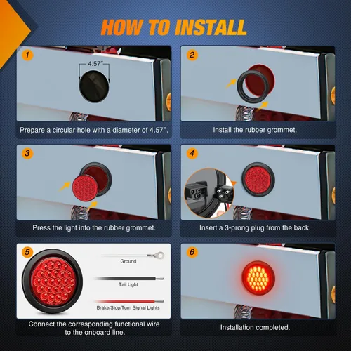 Miniatura 5 de Nilight Luz de faro trasero, redonda, 4 pulgadas, 2 piezas, 24 luces LED rojas, parada, freno, giro, ojales de montaje empotrado, impermeabilidad