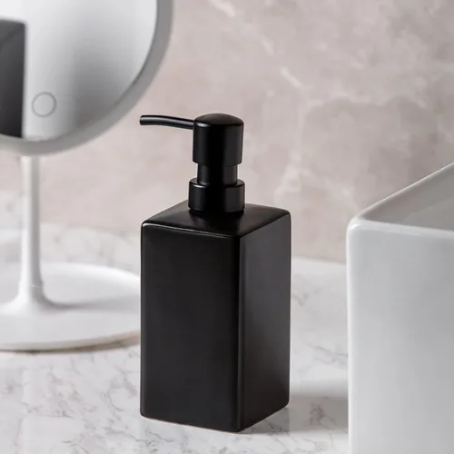Miniatura 4 de Dispensador de jabón y loción cuadrado de cerámica negra mate para baño, dispensador de jabón para platos para cocina, 14 onzas
