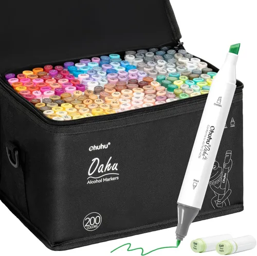 Ohuhu Marcadores de alcohol de 200 colores – Juego de marcadores artísticos de doble punta con certificación AP para artistas adultos, ilustración