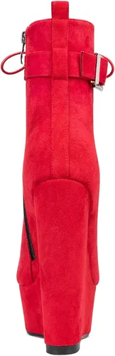 Miniatura 4 de HDEUOLM Botas de tobillo con tacón de plataforma de cuña alta para mujer, botines cortos con cordones y cremallera