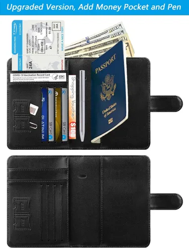 Miniatura 4 de Funda para pasaporte, cartera con bloqueo RFID, funda de piel para tarjetas, accesorios de viaje para mujeres y hombres, negro